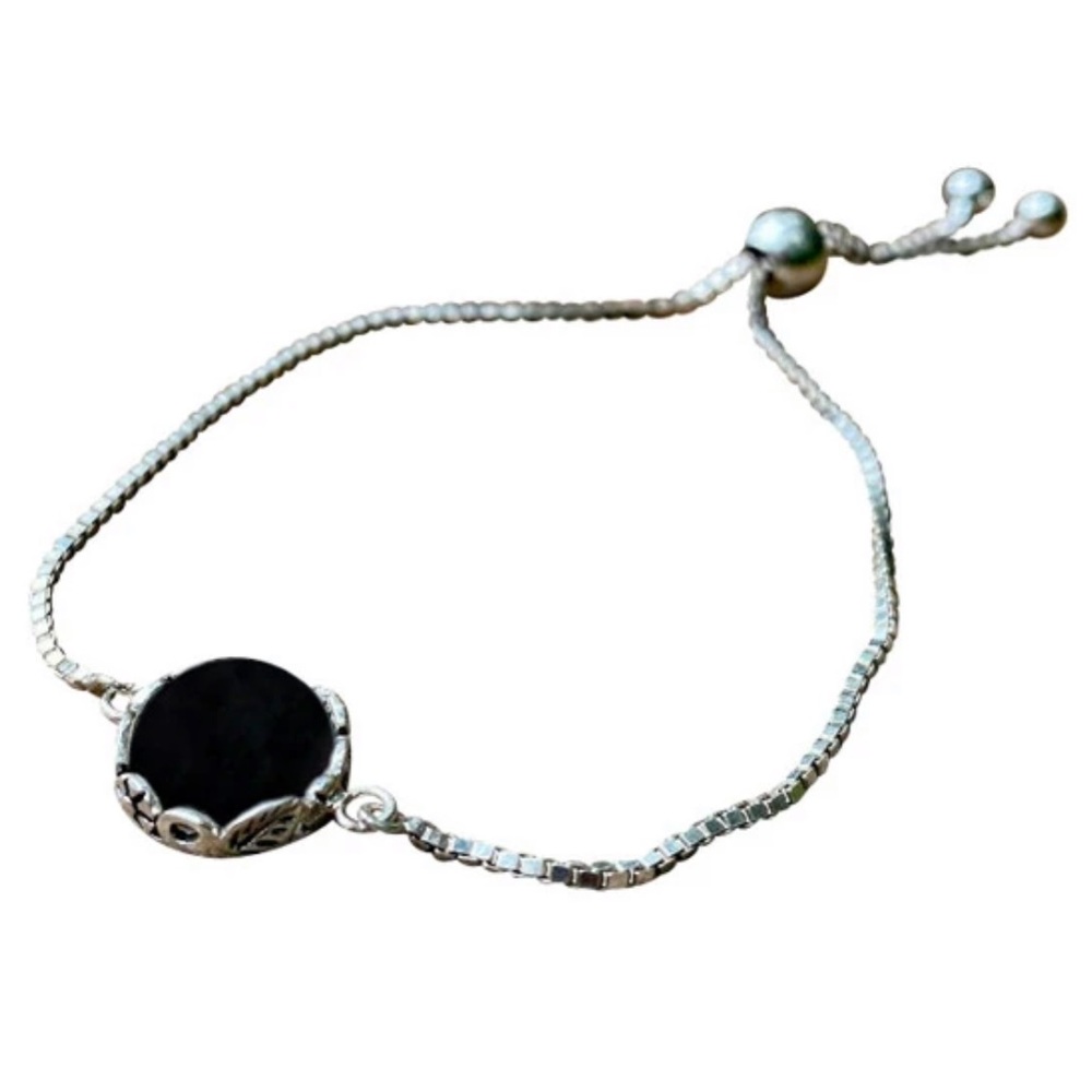 NWT All Bottled Up Sterling Silver Black Recycled Glass Stone Slider Bracelet